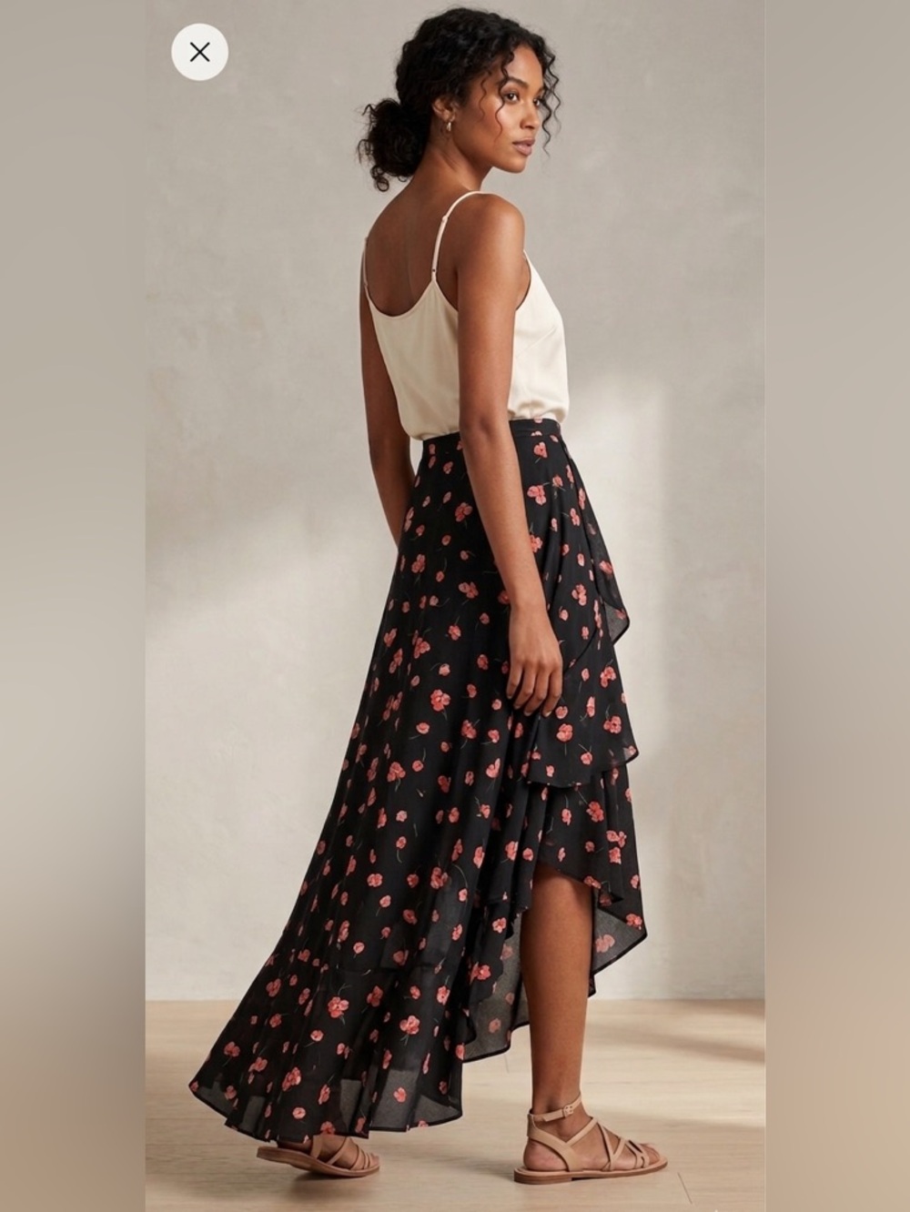 GAP Black High-Low Floral Ruffle Skirt with Pink Prints